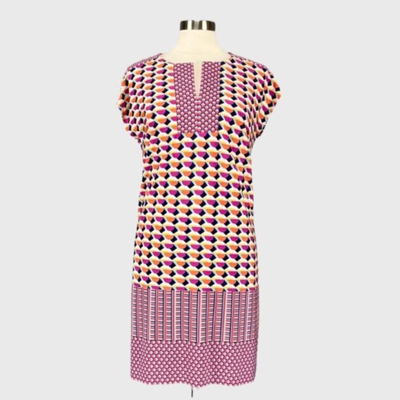 Laundry Shelli Segal Womens Multicolor Geometric Print Dress Cap Sleeves size S - Picture 1 of 11